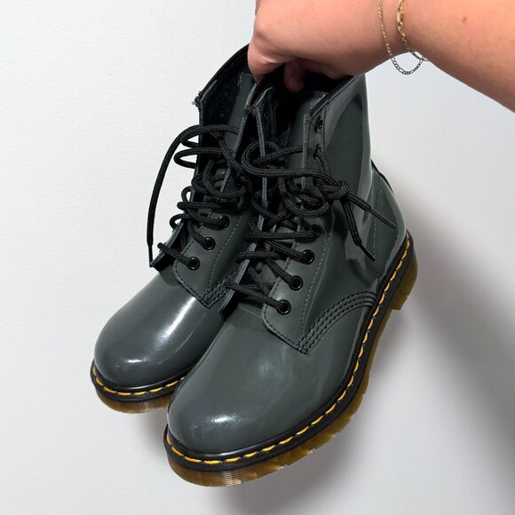 Dr. Martens 1460 W Dark Gray Patent Leather Combat Boots US 7 - Picture 1 of 9